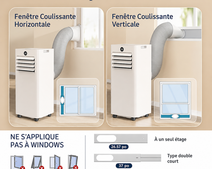 Climatiseur Mobile 9000 BTU (+30m²) 4 en 1 Silencieux - Télécommande, Minuterie 24h & Mode Sommeil,Clim Mobile pour Maison et Bureau,Kit d'Évacuation par Fenêtre Inclus